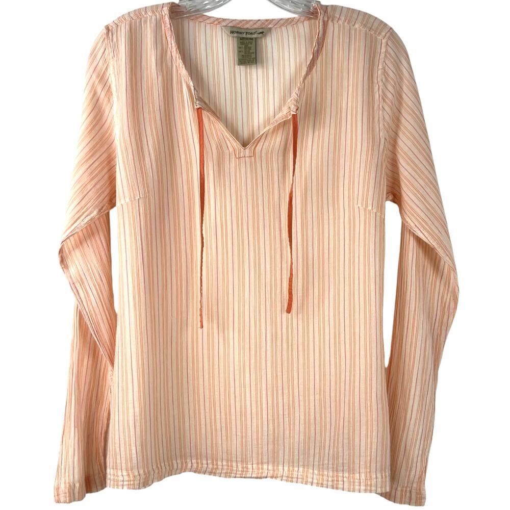 Horny Toad Women's Top Orange Striped Print Organic Cotton Minimalist Size M